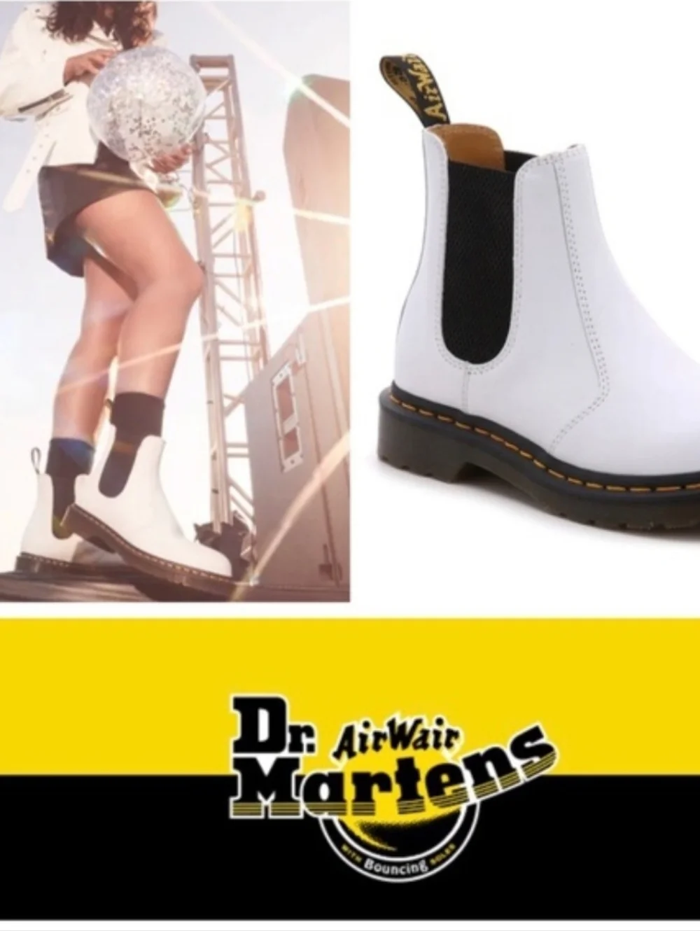 P Dr. Martens White Leather Softy-T 2976 Chelsea Boots New W/O tags Black Sole - Picture 3 of 14